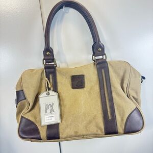 PX Los Angeles Hand-held travel bag with brown and beige leather handles‎
